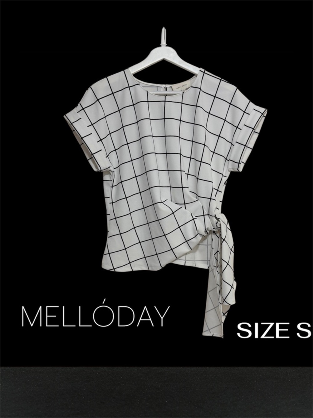 Melloday Women S Blk/Wht Plaid Pullover Crop Top Round Neck Tie Bow
Accent NWT